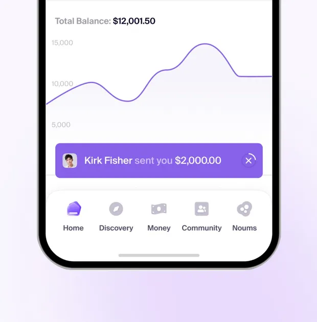 Mobile balance chart with an incoming payment notification