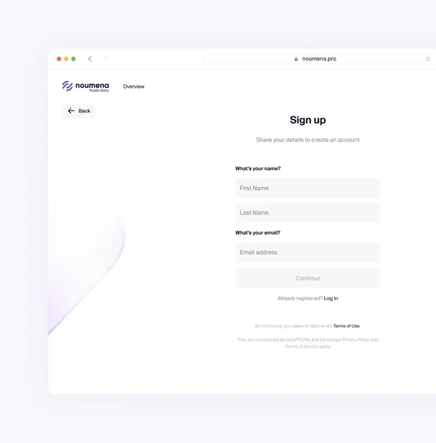 Web sign-up form asking for name and email